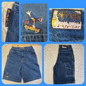 Vintage 90's Rage Skater Hip Hop Grunge Embroidered Boys 18 Jorts Denim Shorts